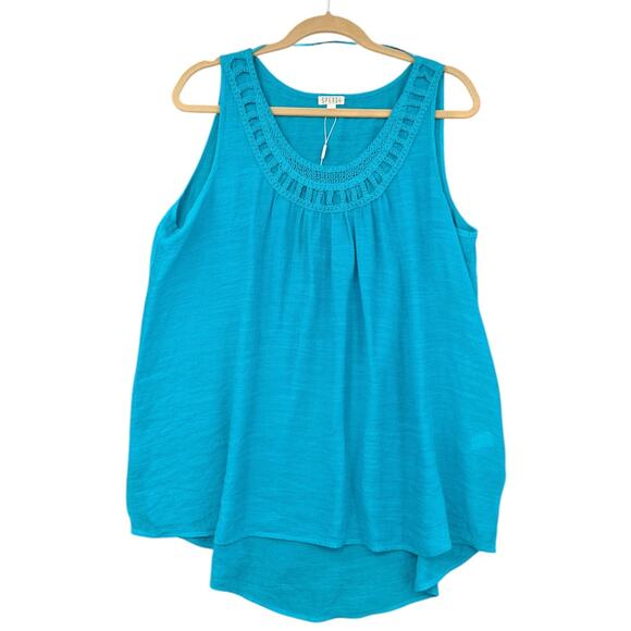 Spense Turquoise‎ Sleeveless Rounded Hem Crochet Neckline Tunic Top Blouse Large - Picture 1 of 7